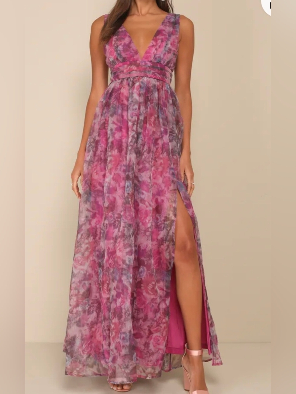 Lulus Garden Romance Magenta Floral Organza Maxi Dress Whimsical Size XL *READ